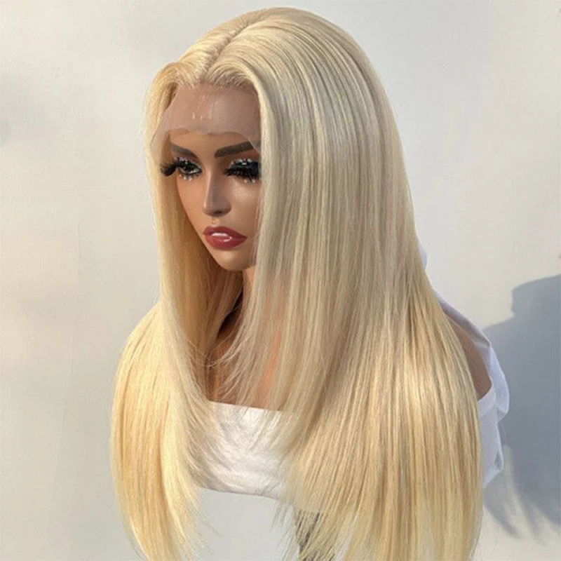 

Layered Cut Wig 613 Blonde 13x4 Synthetic Lace Front Wig For Women Straight Glueless Pre Plucked Hairline Cosplay Party Fiber
