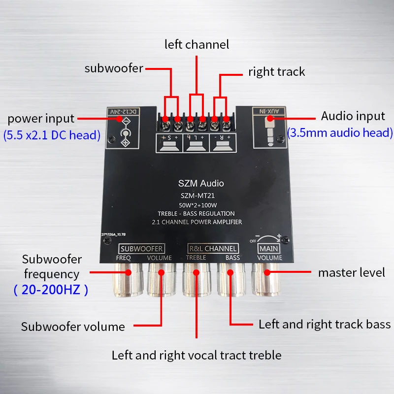 MT21 TPA3116 2.1 Channel Bluetooth 5.0 Subwoofer Amplifier Board 50WX2+100W Power Audio Stereo Amplifier Board Bass AMP AUX
MT21 TPA3116 2.1 Channel Bluetooth 5.0 Subwoofer Amplifier Board 50WX2+100W Power Audio Stereo Amplifier Board Bass AMP AUX
