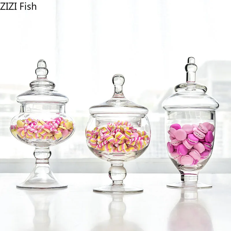 

European Crystal Candy Pots Cookie Glass Jar Desk Decoration Dried Fruit Dessert Storage Jars with Lids Modern Home Decor