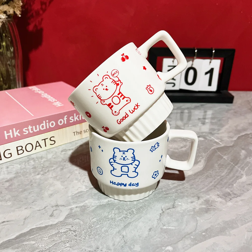 

Couple cup can be stacked coffee cup tiger year commemorative cup milk cup breakfast cup ceramic mug cartoon creativity
