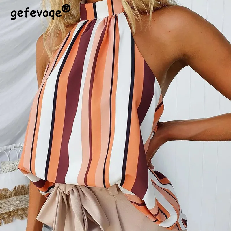 Elegant Fashion Sexy Striped Printing Shirt Summer 2022 Streetwear Stand Collar Sleeveless Loose Pullovers Tops Women's Clothing
Elegant Fashion Sexy Striped Printing Shirt Summer 2022 Streetwear Stand Collar Sleeveless Loose Pullovers Tops Women's Clothing