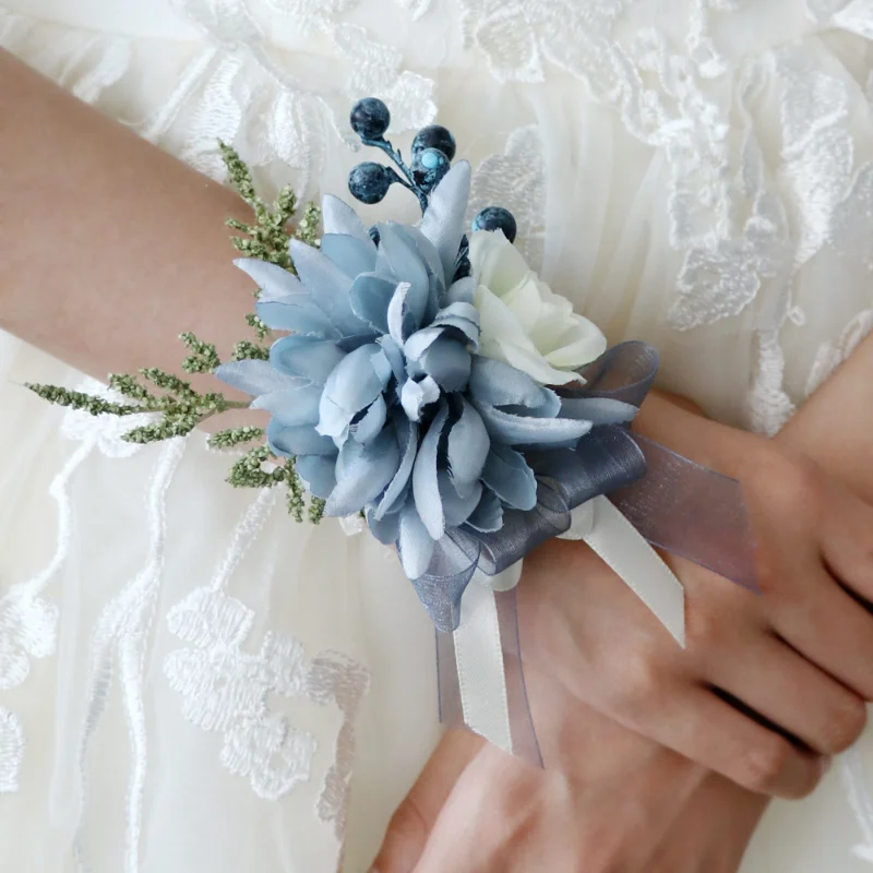 

Синие искусственные цветы на запястье корсаж для подружки невесты Свадебные аксессуары Сувениры корсаж свадьба