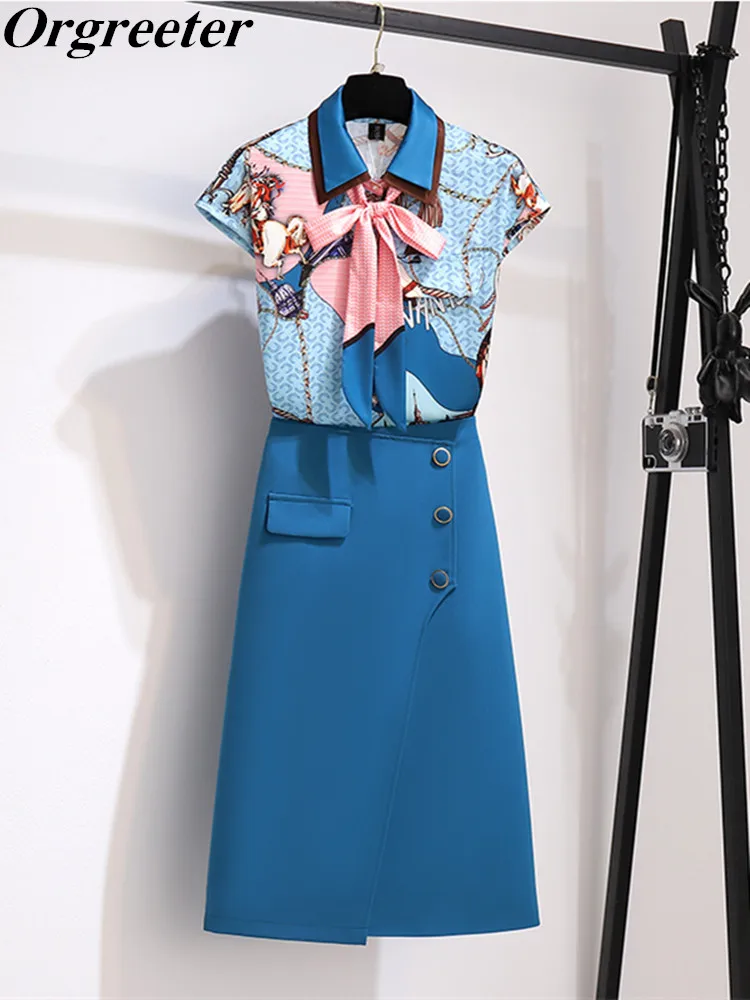 Runway Design Vintage Print Shirt &Skirt Two Piece Set Women Chiffon Blouse + Button Deco Mid SKirt Suits Elegant 2 Piece Sets
Runway Design Vintage Print Shirt &Skirt Two Piece Set Women Chiffon Blouse + Button Deco Mid SKirt Suits Elegant 2 Piece Sets