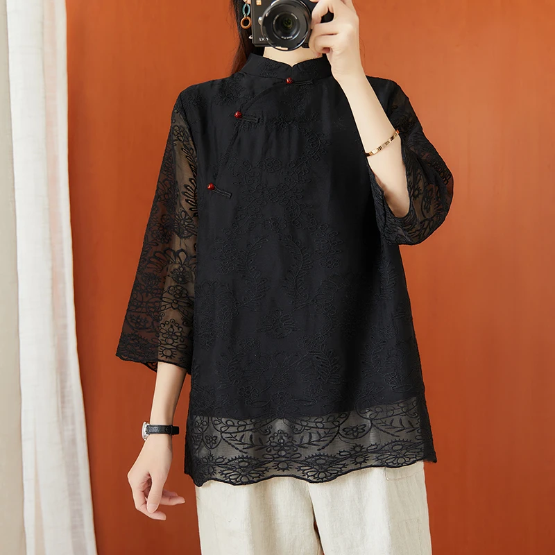 Retro Chinese Slant Placket Button Up Shirt 2022 Summer Foreign Style Bottomed Shirt Lace Embroidered Top
Retro Chinese Slant Placket Button Up Shirt 2022 Summer Foreign Style Bottomed Shirt Lace Embroidered Top