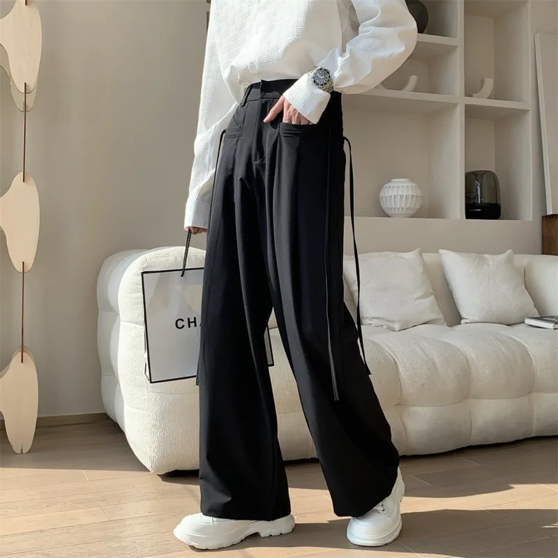 

Apricot Black Suit Pants Men Fashion Society Mens Dress Pants Korean Oversized Loose Casual Straight Pants Mens Formal Pants
