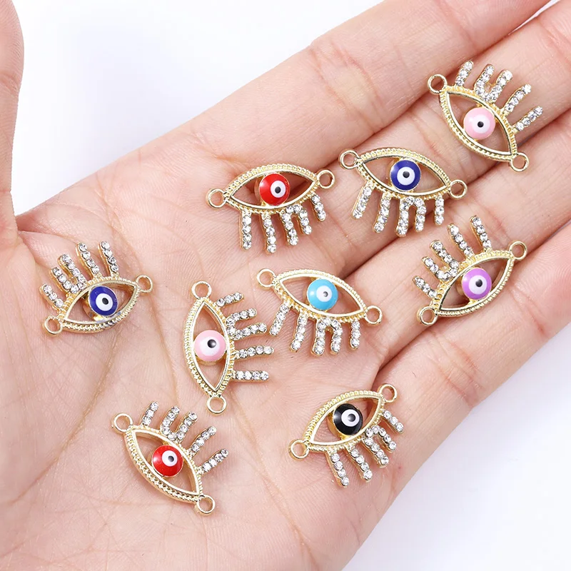 

20Pcs Gold Colour Alloy Zirconia Enamel Drip Blue Eye Pendants DIY Charm Necklace Bracelet Connector Turkish Amulet Accessories