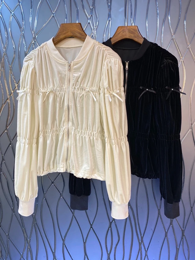 2023 new women fashion high quality long sleeve stand neck pleated velvet bow loose top jacket 0827
2023 new women fashion high quality long sleeve stand neck pleated velvet bow loose top jacket 0827