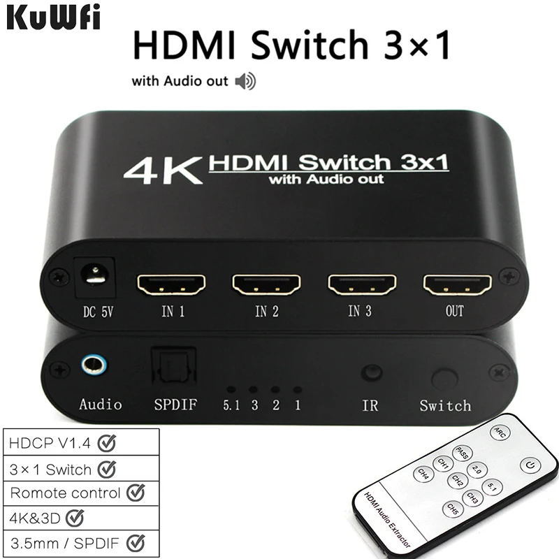 HDMI-сплиттер KuWFi, 4K/60 Гц, выключатель 3-в-1 для ТВ-приставки, HDMI-кабель, монитор, проектор, экстрактор Аудио HDMI с дистанционным управлением
HDMI-сплиттер KuWFi, 4K/60 Гц, выключатель 3-в-1 для ТВ-приставки, HDMI-кабель, монитор, проектор, экстрактор Аудио HDMI с дистанционным управлением