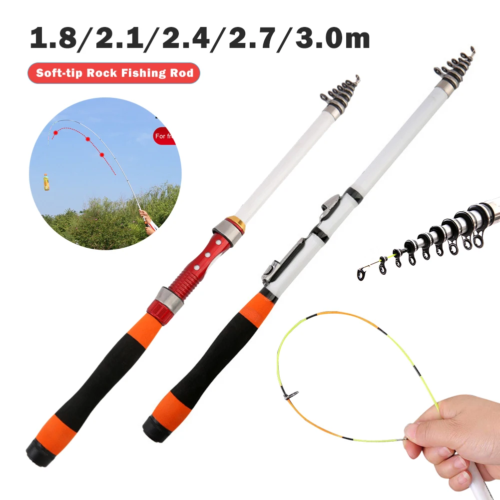 Portable Telescopic Fishing Rod 1.8/2.1/2.4/2.7/3.0m Rock Fishing Pole Soft Tip with Cap Lightweight Freshwater Saltwater Rod
Portable Telescopic Fishing Rod 1.8/2.1/2.4/2.7/3.0m Rock Fishing Pole Soft Tip with Cap Lightweight Freshwater Saltwater Rod