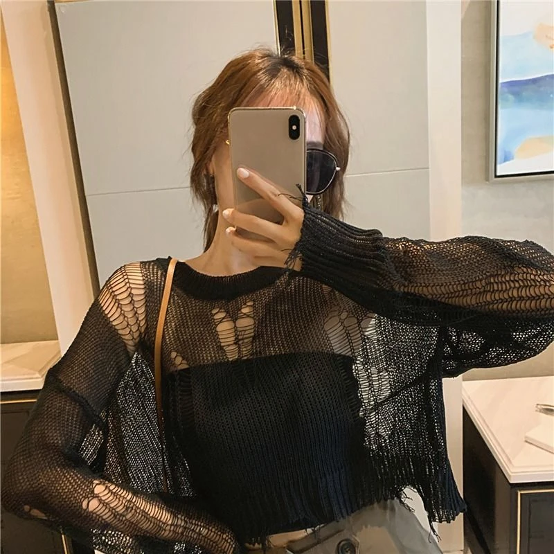 WDMSNA Loose Sweater for Women Black Thin Women Pullover 2022 Hollow Out Hole Broken Streetwear Stretch Split Knit Short Top
WDMSNA Loose Sweater for Women Black Thin Women Pullover 2022 Hollow Out Hole Broken Streetwear Stretch Split Knit Short Top