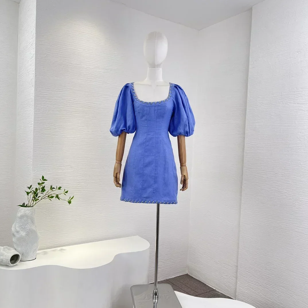 2023 High Quality Vintage Two Colors New Cross Self Tie Back Short Puff Sleeve Square Neck Linen Mini Dress
2023 High Quality Vintage Two Colors New Cross Self Tie Back Short Puff Sleeve Square Neck Linen Mini Dress