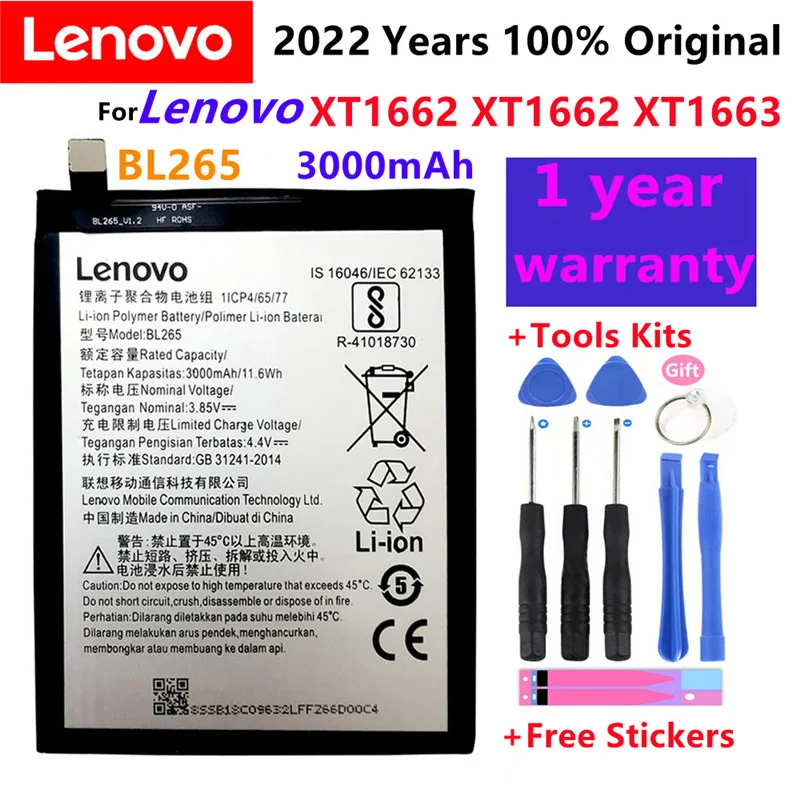 Original BL265 3000mAh battery for Lenovo XT1662 For Motorola MOTO M XT1662 XT1663 Mobile Phone Battery +Gift Tools +Stickers
Original BL265 3000mAh battery for Lenovo XT1662 For Motorola MOTO M XT1662 XT1663 Mobile Phone Battery +Gift Tools +Stickers