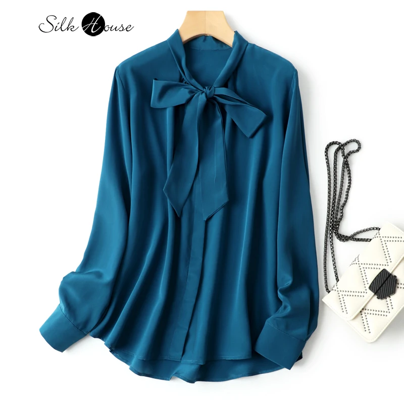 Silk Shirt Women's Long Sleeved Spring Dress New Bow Temperament Ribbon Top Mulberry Silk Versatile Shirt
Silk Shirt Women's Long Sleeved Spring Dress New Bow Temperament Ribbon Top Mulberry Silk Versatile Shirt