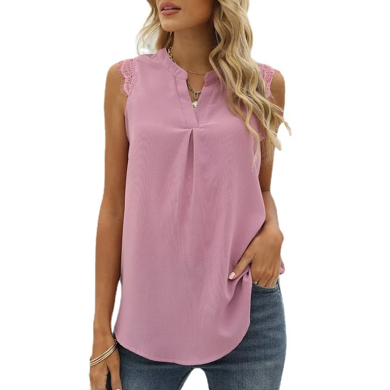 Loose V-Neck Sleeveless Lace Shirt, Solid Color, Lace, Versatile, Simple and Generous, Top, Spring, Summer, New
Loose V-Neck Sleeveless Lace Shirt, Solid Color, Lace, Versatile, Simple and Generous, Top, Spring, Summer, New