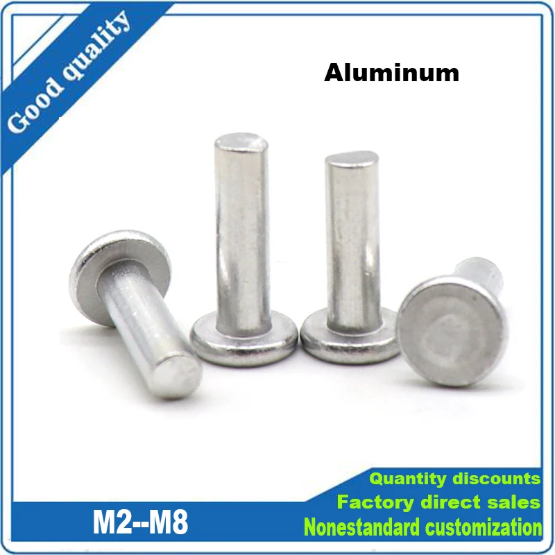 

5/100pcs M2 M2.5 M3 M4 M5 M6 M8 Flat Thin Round Head Solid Aluminum Rivet GB109 Hand Percussion Punch Self-plugging Fixed Rivets