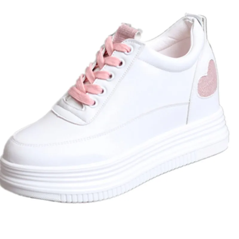 

2022 White Platform Wedges Sneakers Women Shoes High Top PU Leather Tenis Feminino Casual Basket Femme 8cm Hidden Heels