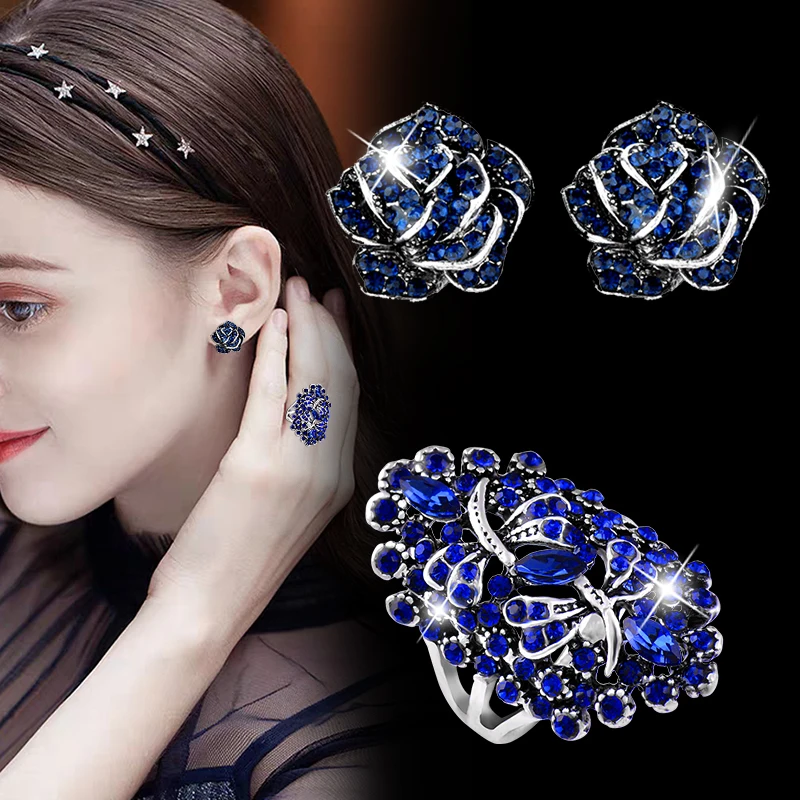 LEEKER Vintage Blue Cubic Zirconia Big Rings And Flower Stud Earring Women Wedding Jewelry Sets Accessories ZD1 LK6
LEEKER Vintage Blue Cubic Zirconia Big Rings And Flower Stud Earring Women Wedding Jewelry Sets Accessories ZD1 LK6