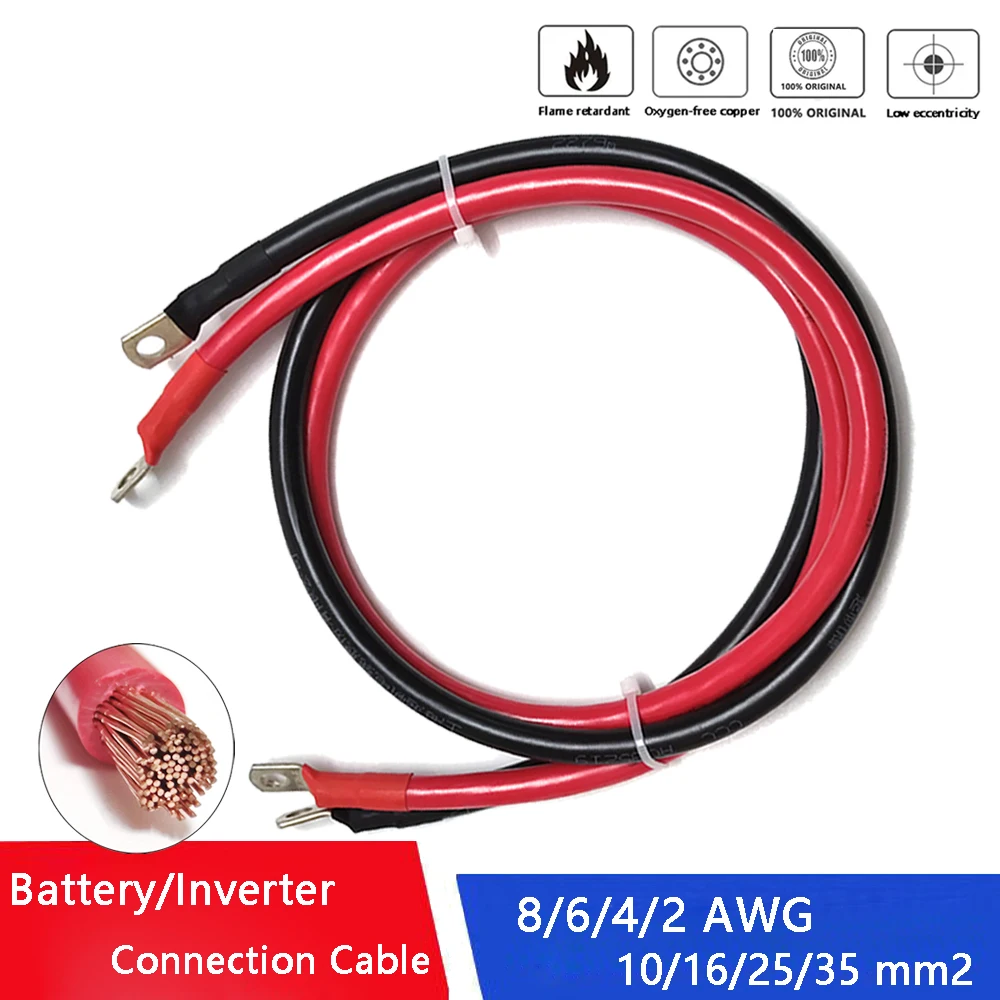 10/16/25/35mm2 Battery Series and Parallel Connection Cable 8 6 4 2AWG Stranded Copper Wire with Lug for Car Solar Inverter UPS
10/16/25/35mm2 Battery Series and Parallel Connection Cable 8 6 4 2AWG Stranded Copper Wire with Lug for Car Solar Inverter UPS