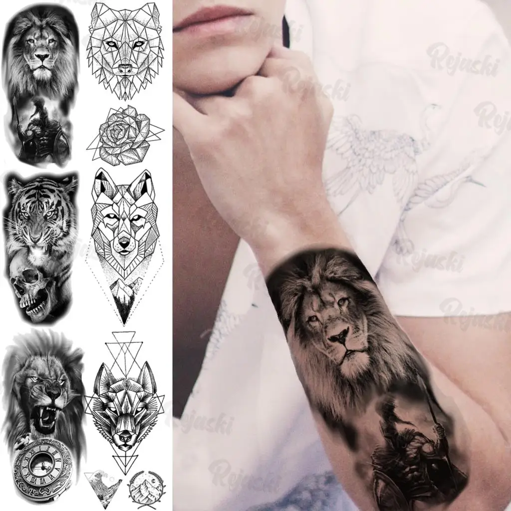Lion Knight Temporary Tattoos For Women Men Realistic Tiger Skull Compass Wolf Rose Flower Fake Tattoo Sticker Arm Back Tatoos
Lion Knight Temporary Tattoos For Women Men Realistic Tiger Skull Compass Wolf Rose Flower Fake Tattoo Sticker Arm Back Tatoos