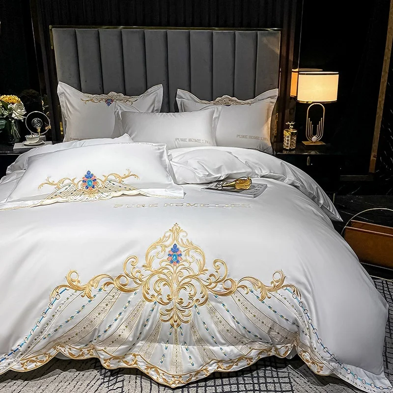 600TC Egyptian Cotton Gold Embroidery King ding 220X240cm Duvet Cover Sheet Pillowcases Double Bed Set For Home
600TC Egyptian Cotton Gold Embroidery King ding 220X240cm Duvet Cover Sheet Pillowcases Double Bed Set For Home