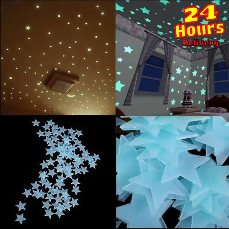 

100Pcs Luminous Wall Stickers Glow In The Dark Stars Stickers For Kids Baby Rooms Colorful Fluorescent Home Room Decor Decals
