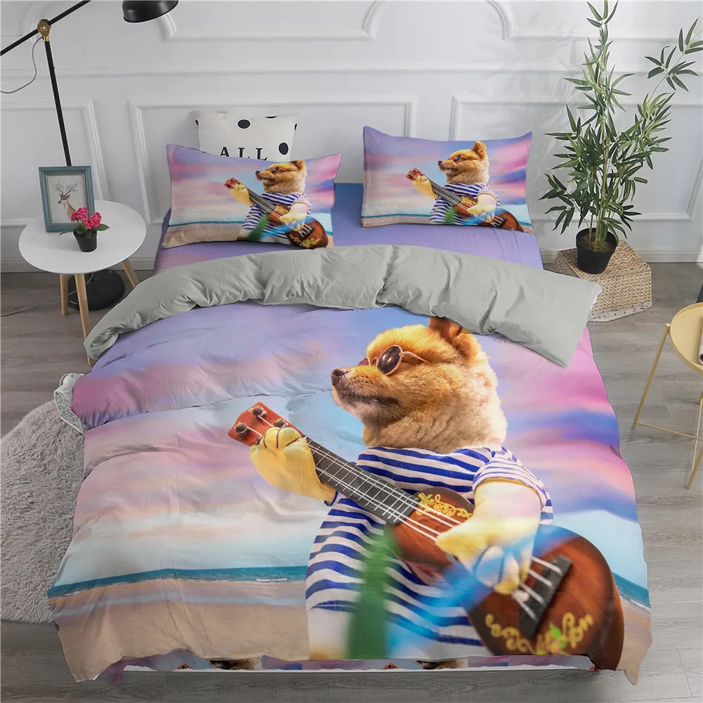 

Puppy Bedding Set Pomeranian Dog King Queen Duvet Cover for Teens Adults Pet Animal Colorful Sky 2/3pcs Polyester Quilt Cover