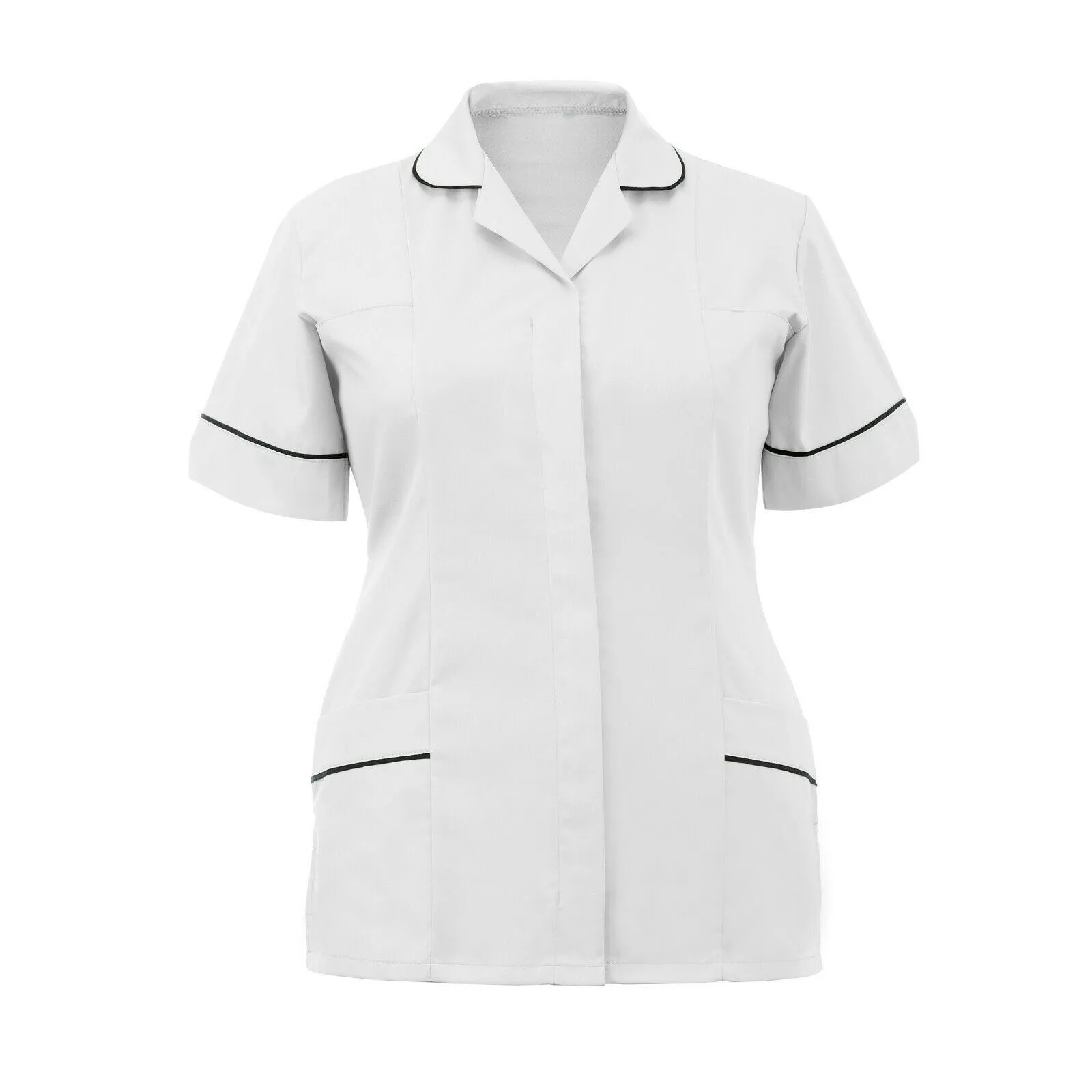 

Solid Women Lapel Working Uniform Pocket Blouse Nurse Uniforms Short Sleeve Clinic Nursing Scrub Tops Healthcare Carer Tunic