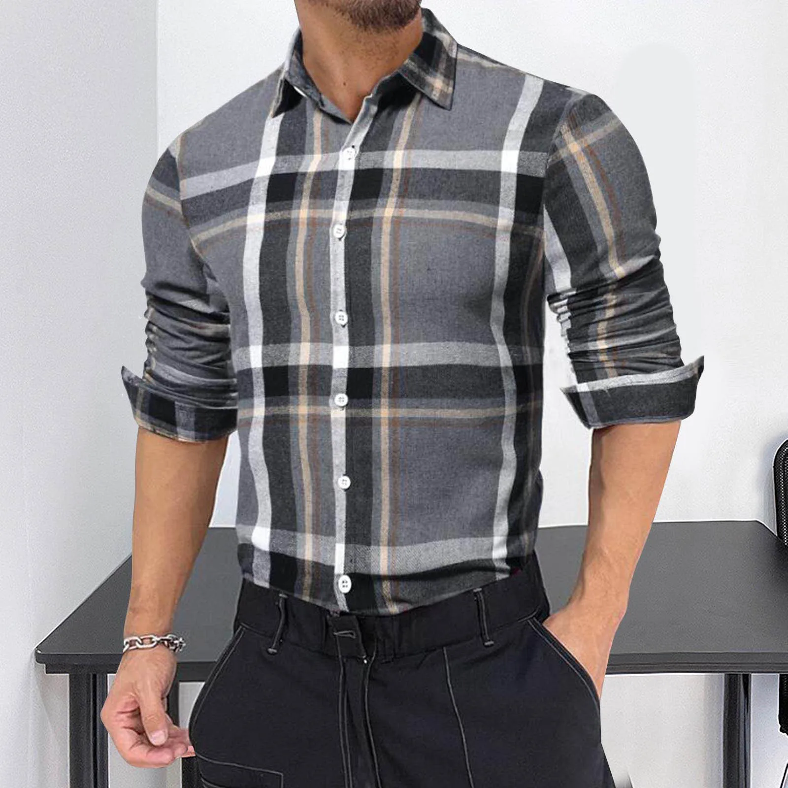 Cotton Top Male Autumn Casual Plaid Print Shirt Turn Down Collar Long Sleeve Casual Shirt Pack Shirts for Men Printed Shirt
Cotton Top Male Autumn Casual Plaid Print Shirt Turn Down Collar Long Sleeve Casual Shirt Pack Shirts for Men Printed Shirt