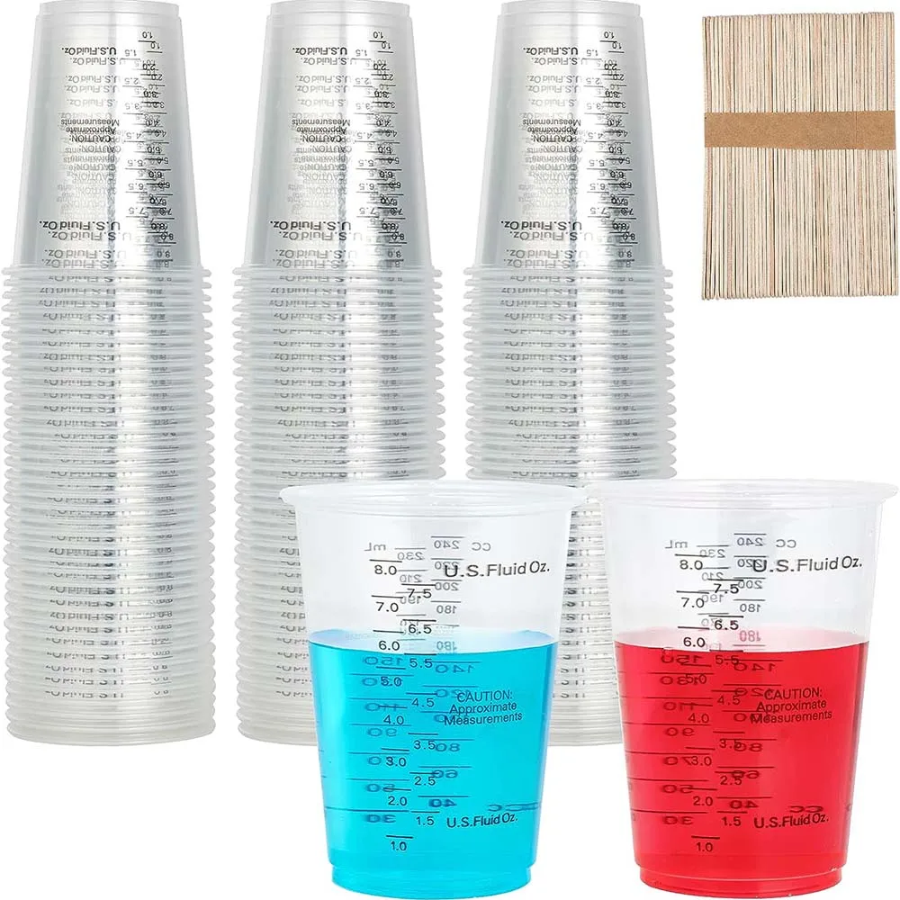 Plastic Measuring Cups 8oz Disposable Mixing Cup with Mixing Sticks for Epoxy Resin Liquid Measuring Paint Mixing Cooking Baking
Plastic Measuring Cups 8oz Disposable Mixing Cup with Mixing Sticks for Epoxy Resin Liquid Measuring Paint Mixing Cooking Baking