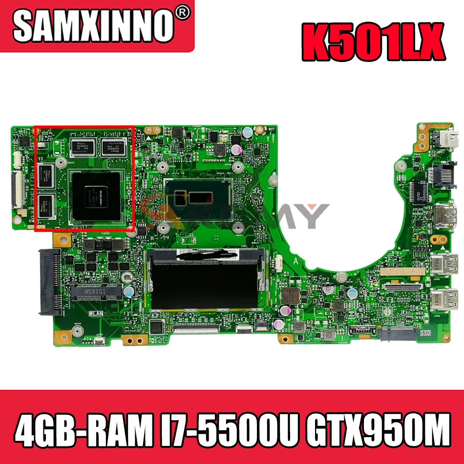 Материнская плата Akemy K501LX для ноутбука ASUS K501LX K501LB, оригинальная материнская плата 4GB-RAM I7-5500U GTX950M 2 ГБ/4 Гб (отправлено наугад) 
Материнская плата Akemy K501LX для ноутбука ASUS K501LX K501LB, оригинальная материнская плата 4GB-RAM I7-5500U GTX950M 2 ГБ/4 Гб (отправлено наугад)