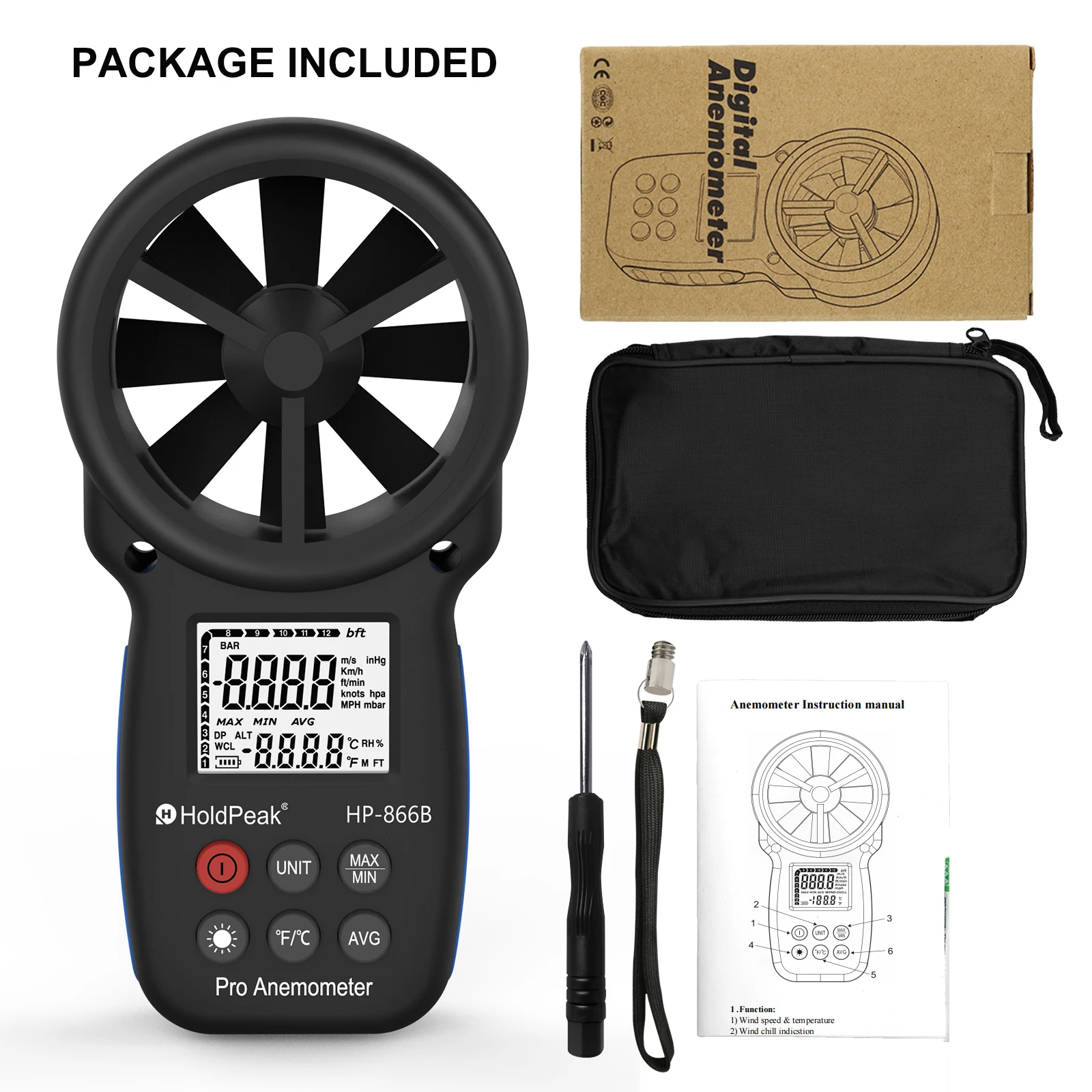 HOLDPEAK Анемометр HP-866B скорость и температура ветра
HOLDPEAK Анемометр HP-866B скорость и температура ветра