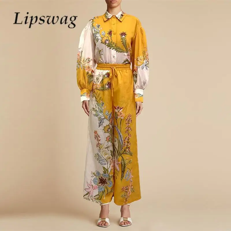 Casual Lapel Shirt and Lace-up Pants Set Vintage Printed Shirt Women Set Autumn Ladies High Waist Straight Pants Two-pieces Set
Casual Lapel Shirt and Lace-up Pants Set Vintage Printed Shirt Women Set Autumn Ladies High Waist Straight Pants Two-pieces Set
