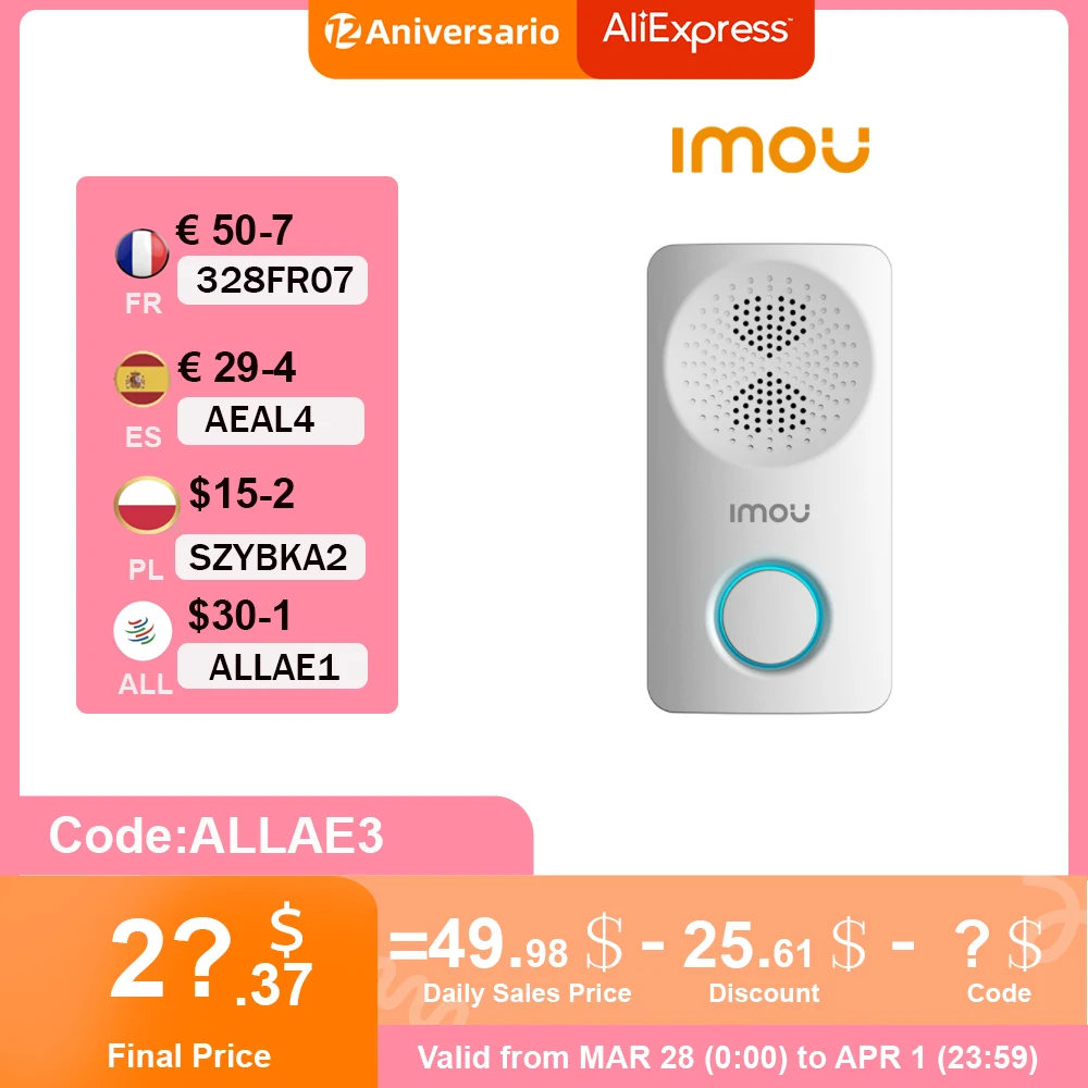 Dahua imou Wireless Doorbell Smart Chime Alarm Doorbell Speaker For Home Security Electronic DoorBell Chime(Without Battery)
Dahua imou Wireless Doorbell Smart Chime Alarm Doorbell Speaker For Home Security Electronic DoorBell Chime(Without Battery)