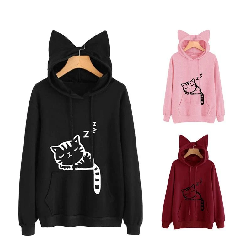 Female Fashion Causal Cat Ear Hooded Sweatshirts Tops Womens Cat Printed Long Sleeve Pullovers Hoodies
Female Fashion Causal Cat Ear Hooded Sweatshirts Tops Womens Cat Printed Long Sleeve Pullovers Hoodies