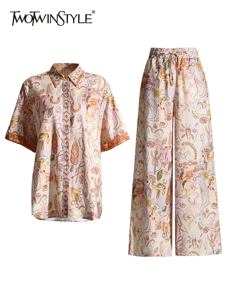 TWOTWINSTYLE Printing Two Piece Sets For Women Lapel Short Sleeve Shirts High Waist Loose Pant Casual Set Female Fashion Clothes
TWOTWINSTYLE Printing Two Piece Sets For Women Lapel Short Sleeve Shirts High Waist Loose Pant Casual Set Female Fashion Clothes