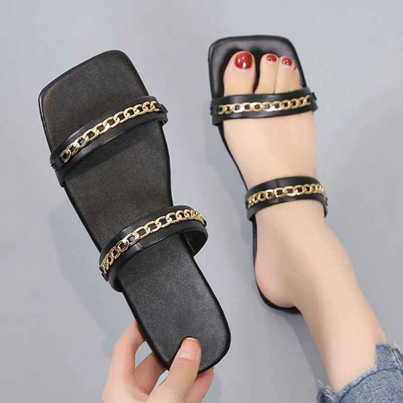 Chain Flat Slippers Women's 2022 New Casual Slippers Square Head Flip-Flops Women's Shoes Comfortable Beach Shoes Women's Trend
Chain Flat Slippers Women's 2022 New Casual Slippers Square Head Flip-Flops Women's Shoes Comfortable Beach Shoes Women's Trend