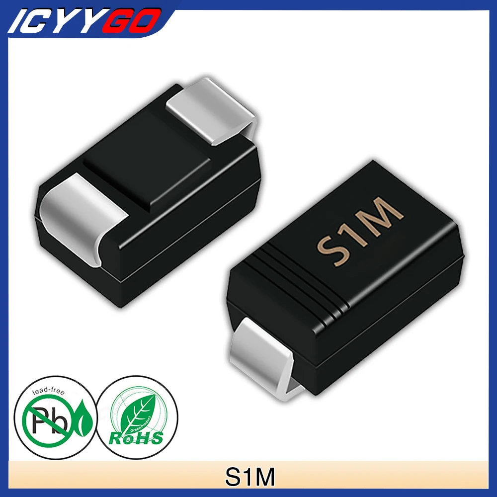 100 Pcs ICYYGO S1M SMD Rectifier Diode 1A 1000V SMA DO-214AC 1 Amp 1000 Volt Electronic Silicon Diodes
100 Pcs ICYYGO S1M SMD Rectifier Diode 1A 1000V SMA DO-214AC 1 Amp 1000 Volt Electronic Silicon Diodes