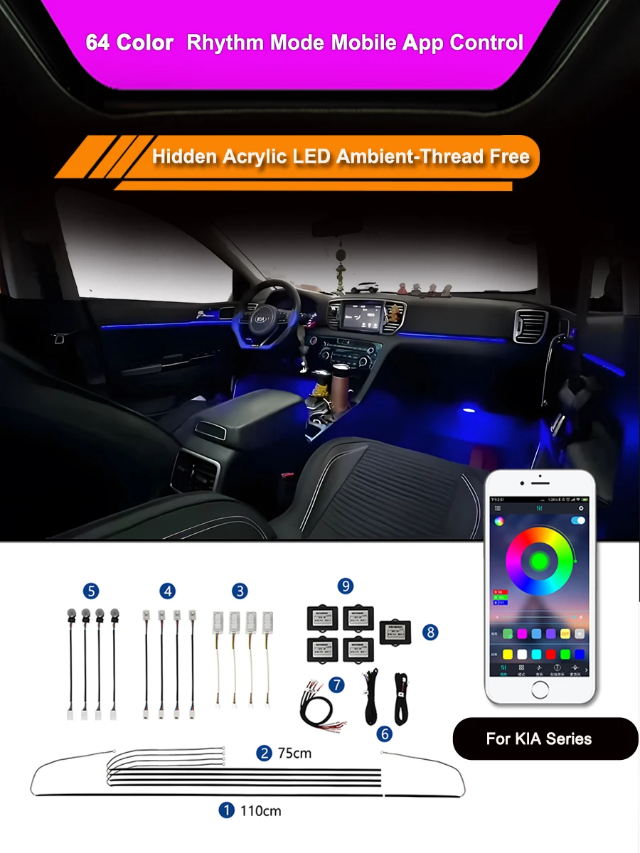 For Car KIA K5 Soul Stonic Forte Telluride K8 Niro Sedona App Control Led Decorative Lamp RGB Acrylic Ambient Atmosphere Light
For Car KIA K5 Soul Stonic Forte Telluride K8 Niro Sedona App Control Led Decorative Lamp RGB Acrylic Ambient Atmosphere Light
