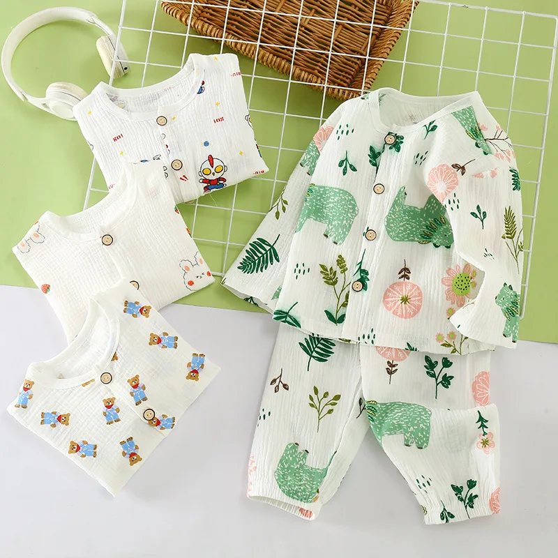 Children's Pajamas 100% Cotton Girls Gauze Long Sleeve Pajamas Pants Boys' Home Wear 2-12Y Four Seasons
Children's Pajamas 100% Cotton Girls Gauze Long Sleeve Pajamas Pants Boys' Home Wear 2-12Y Four Seasons