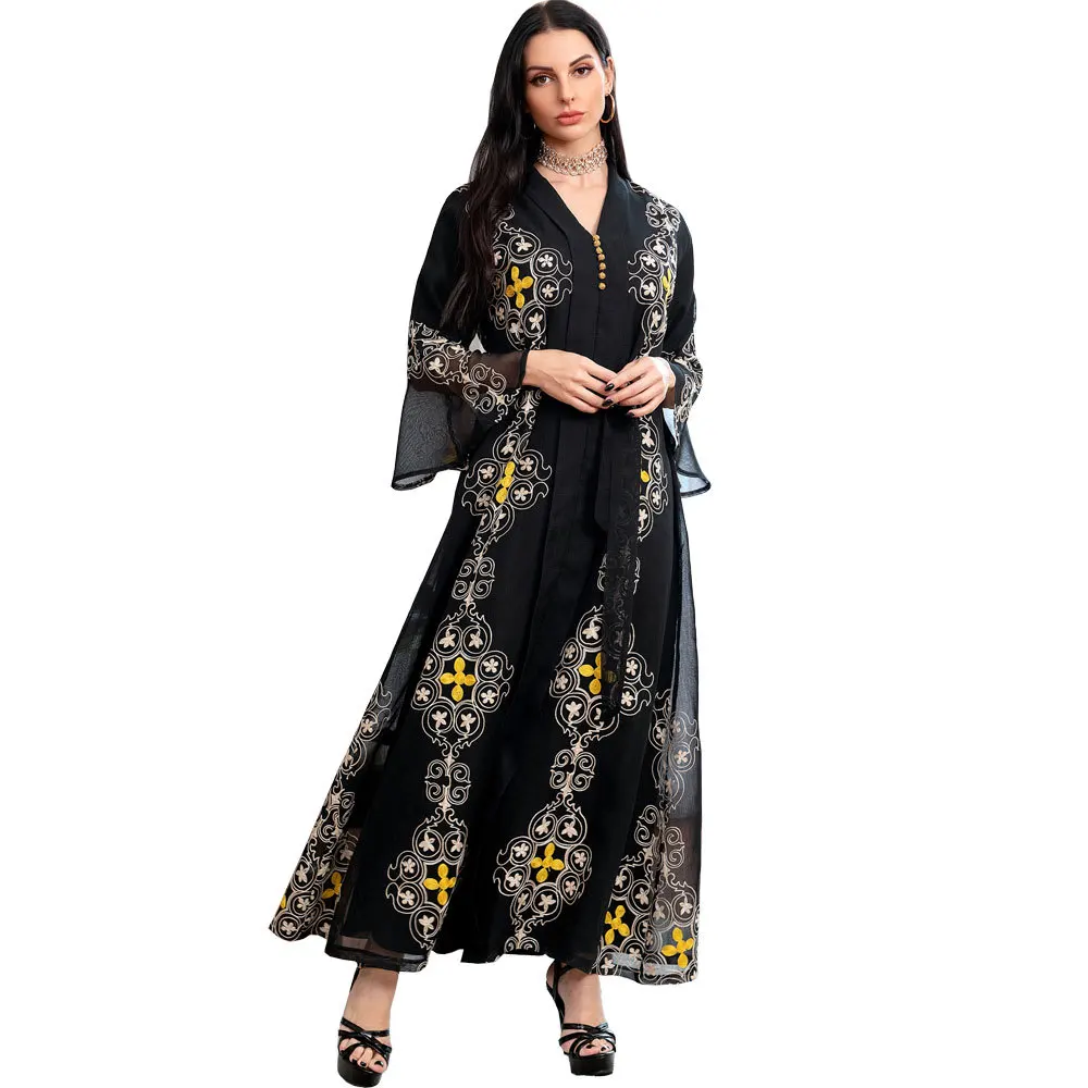 Party Dress Women Elegant Luxury Black Lace Abaya Embroidery Flare Sleeve Belt Dresses For Women 2023
Party Dress Women Elegant Luxury Black Lace Abaya Embroidery Flare Sleeve Belt Dresses For Women 2023