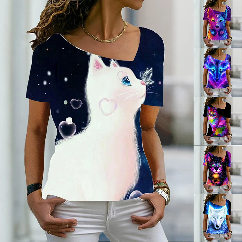 2022 Summer Women's Fashion 3D Animal Theme Abstract Geometric T Shirt V Neck Basic Tops Plus Size Cat Print 6XL Pullover
2022 Summer Women's Fashion 3D Animal Theme Abstract Geometric T Shirt V Neck Basic Tops Plus Size Cat Print 6XL Pullover