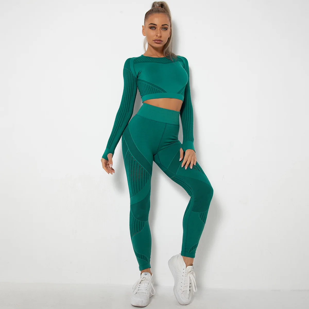 Seamless Yoga Sets Sports Fitness High Waist Hip-lifting Trousers Long Sleeve Crop Tops Suits Workout Gym Leggings Set for Women
Seamless Yoga Sets Sports Fitness High Waist Hip-lifting Trousers Long Sleeve Crop Tops Suits Workout Gym Leggings Set for Women