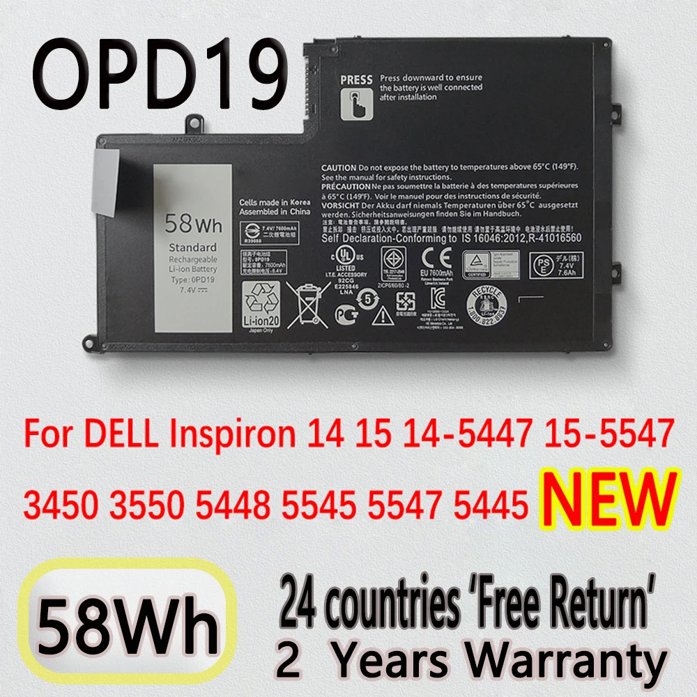 New 0PD19 OPD19 Laptop Battery For DELL Inspiron 14 3450 3550 5445 5448 5547 5545 15 14-5447 15-5547 TRHFF 86JK8 58DP4 7.4V 58Wh
New 0PD19 OPD19 Laptop Battery For DELL Inspiron 14 3450 3550 5445 5448 5547 5545 15 14-5447 15-5547 TRHFF 86JK8 58DP4 7.4V 58Wh