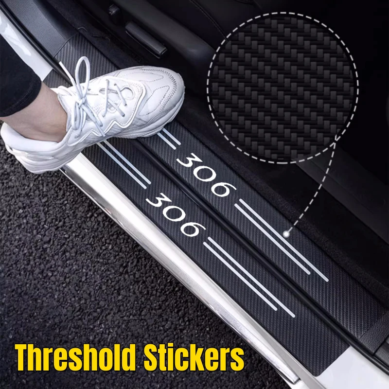 

Наклейка на порог двери автомобиля из углеродного волокна, наклейка против царапин, защитная пленка на порог, Накладка на порог для Peugeot 306, наклейки с логотипом, украшение