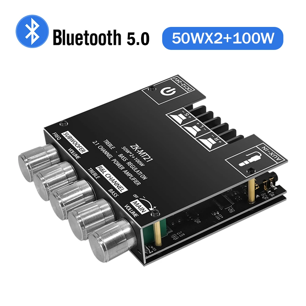 MT21 TPA3116 2.1 Channel Bluetooth 5.0 Subwoofer Amplifier Board 50WX2+100W Power Audio Stereo Amplifier Board Bass AMP AUX
MT21 TPA3116 2.1 Channel Bluetooth 5.0 Subwoofer Amplifier Board 50WX2+100W Power Audio Stereo Amplifier Board Bass AMP AUX