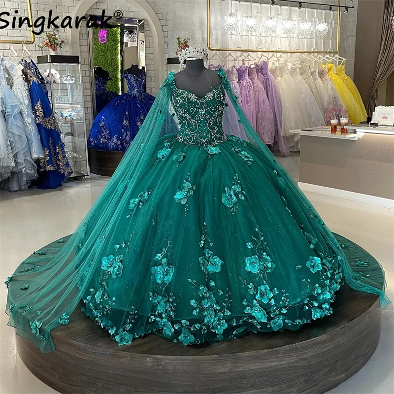 Emerald Green 3D Flowers Princess Quinceanera Dresses 2023 With Detached Cape Beading Crystal Sweet 16 Birthday Dress Vestido
Emerald Green 3D Flowers Princess Quinceanera Dresses 2023 With Detached Cape Beading Crystal Sweet 16 Birthday Dress Vestido