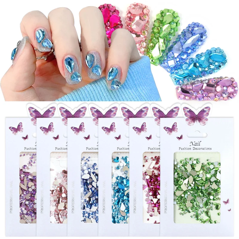 

Aurora Color AB Nail Art Rhinestones Flatback Mix Shaped Twinkling Crystal Stones for 3D Hybrid Gems Nails Manicure Decorations