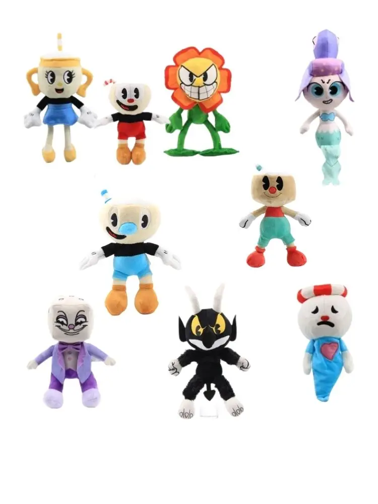 

Juguetes de peluche de Cuphead de 8 estilos para niños, muñeco de peluche suave de Mugman el cáliz, muñeco de dibujos animados p