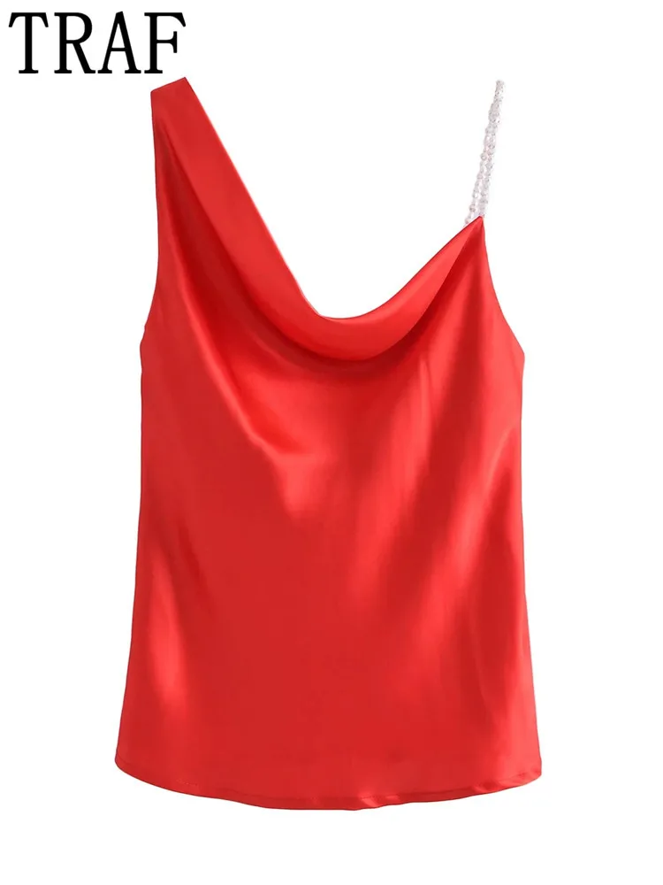 TRAF Red Satin Top Women Off Shoulder Asymmetrical Top Female Faux Pearls Straps Backless Tank Tops Y2k Sleeveless Sexy Tops
TRAF Red Satin Top Women Off Shoulder Asymmetrical Top Female Faux Pearls Straps Backless Tank Tops Y2k Sleeveless Sexy Tops