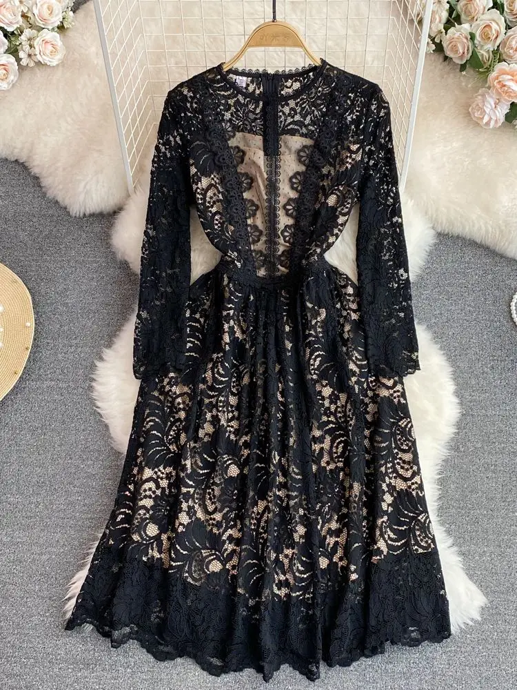 Lace Embroidery Black Dresses for Woman O-neck Vintage Evening Party Dress Bodycon Woman Long Sleeve Autumn Runway Luxury Dress
Lace Embroidery Black Dresses for Woman O-neck Vintage Evening Party Dress Bodycon Woman Long Sleeve Autumn Runway Luxury Dress